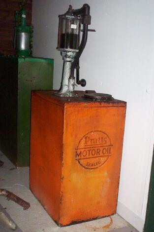 Pratts oil tank with glass bowled pump approx 1922