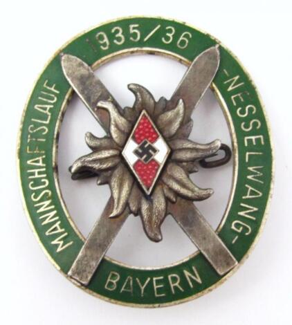 A Third Reich Hitler Youth 1935/36 Skiing Award badge/award