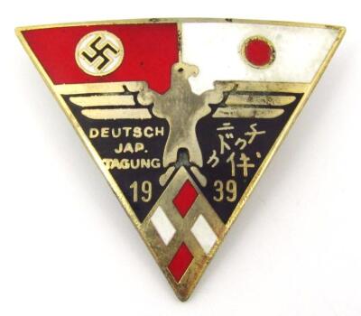 A Third Reich 'Deutsch Jap Tagung 1939' enamel pin badge