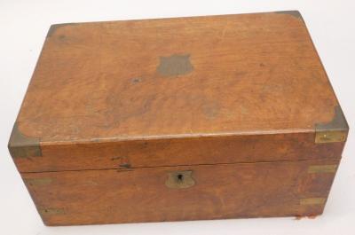 A Victorian walnut and brass writing box