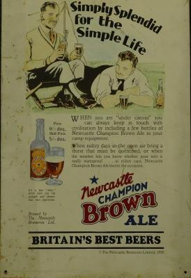 A tin Newcastle Brown advertising sign