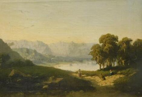 J.S. (19thC). Landscape with figures