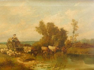 A Henty (?) (19th/20thC). River scene with cattle and sheep