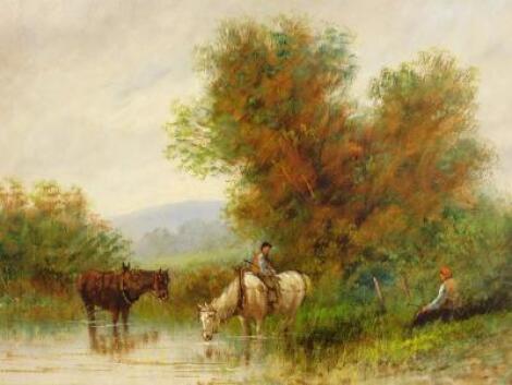 19thC British School. Figure and horse in river scene