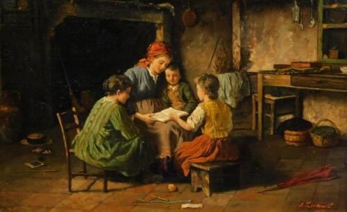 Luigi Zuccoli (1815-1876). Mother and children reading