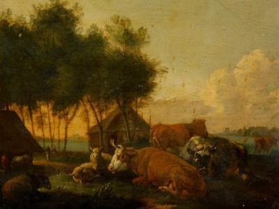 19thC School. Cattle in river landscape