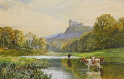 George Vicat Cole (1833-1893). River landscape with cattle