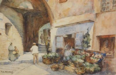 Mary E Haward (19th/20thC). Fruit stall at San Remo