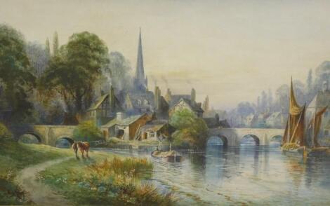 Cecil Jack Keats (19th/20thC). River landscape with horse and barge