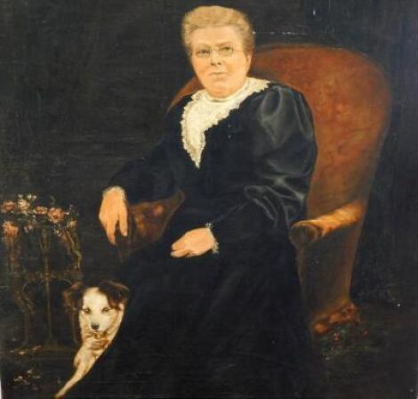 19th/20thC British School. Portrait with seated lady and dog