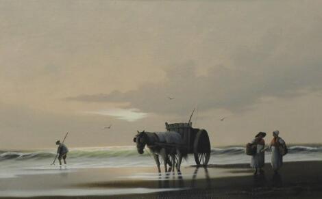 Murphy? (20thC). Coastal scene with horse cart and figures