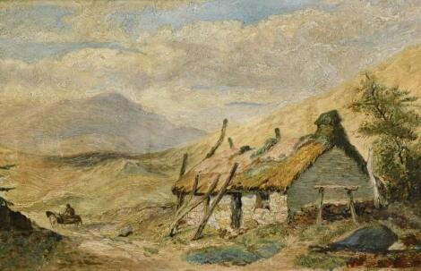 20thC Irish School. Rural scene with thatched cottage