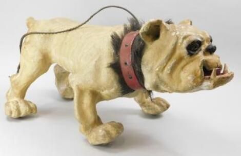 A late 19th/early 20thC French papier mache nodding bulldog figure