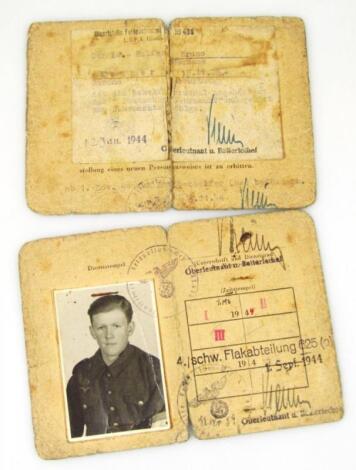 A Third Reich Hitler Jugend Luftwaffe Flakhelfer ID card