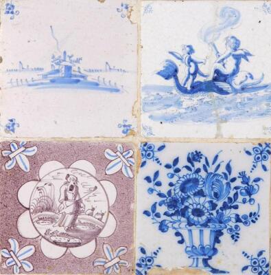 A panel of various 18thC English and Dutch Delft tiles - 2