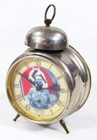 A mid-20thC Junghans Adolf Hitler Nurnberg 1923-1933 chrome plated alarm clock