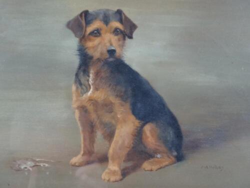 Frances Mabel Hollams (1897-1929). Rummy black and tan terrier aside the day's catch