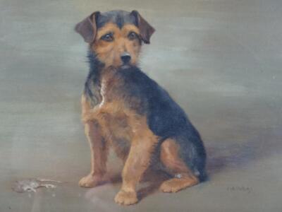 Frances Mabel Hollams (1897-1929). Rummy black and tan terrier aside the day's catch