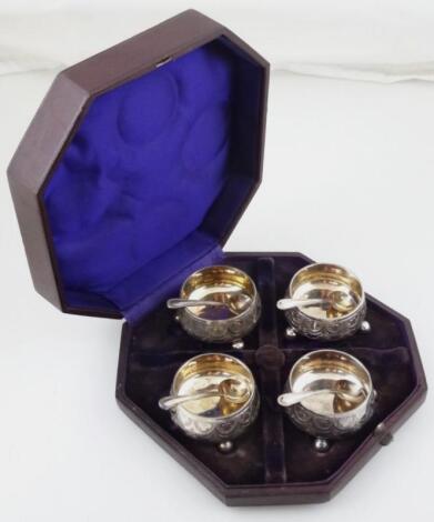 A suite of four Edwardian silver plated open salts