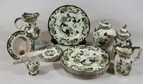 Various Mason's Chartreuse pattern wares