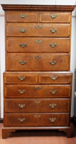 An 18thC walnut chest on chest