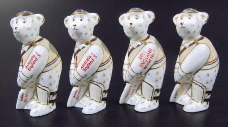 Four various Royal Crown Derby Teddy bear cricket related ornaments