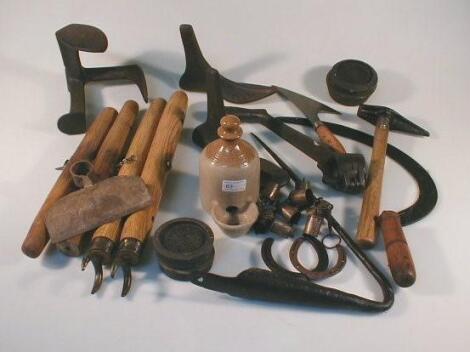 Stoneware, water feeder, cobblers lasts, agricultural hand tools and other bygones