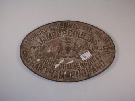 A machinery plaque James P Coultas agricultural engineer Grantham