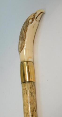 A 19thC whalebone marine ivory walking cane