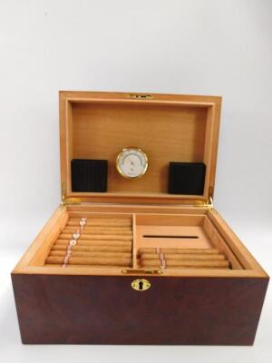 A wooden cigar humidor