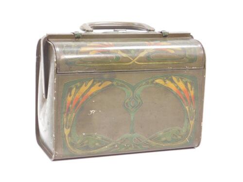 A Huntley & Palmers biscuit tin modelled as a Gladstone bag