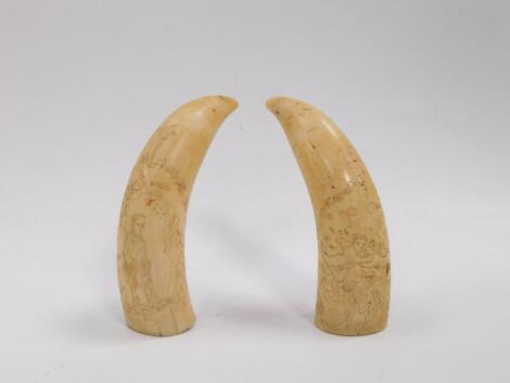 Two 19thC whale's tooth scrimshaws