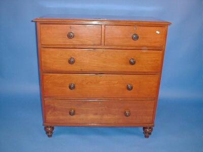 A Victorian mahogany chest of two short and three long drawers with knob