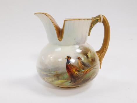 A Royal Worcester Porcelain jug painted by James Stinton with pheasants