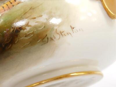 A Royal Worcester Porcelain jug painted by James Stinton with pheasants - 3