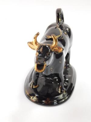 A Jackfield 19thC black and gilt cow creamer - 2