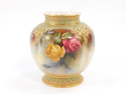 A Hadleys Worcester Porcelain vase painted with roses