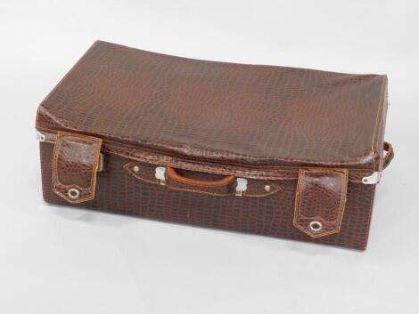 A Shanghai Kong Ming leather faux crocodile skin suitcase