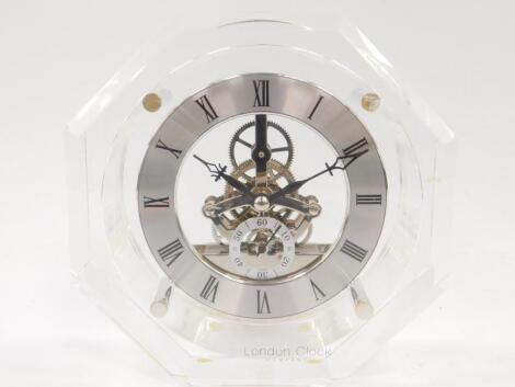 A London Clock Company octagonal glass cased mantel clock