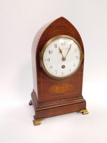 An Edwardian mahogany lancet mantel clock