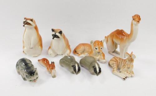 A group of Lomonosov and other Russian porcelain figures of animals