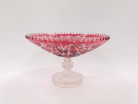 A Continental 20thC flashed cranberry glass comport