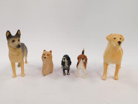 Five Beswick pottery dogs