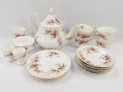 A Royal Albert porcelain part tea service decorated in the Lavender Rose pattern