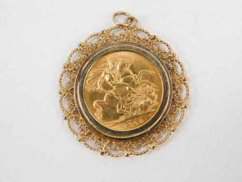 An Elizabeth II gold sovereign 1968 in a 9ct gold pendant mount