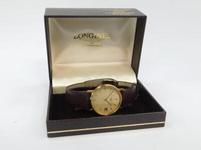 A Longines gentleman's gold plated wristwatch