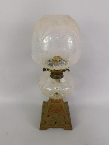 A Duplex late 19thC cast iron oil lamp