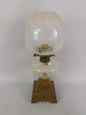 A Duplex late 19thC cast iron oil lamp