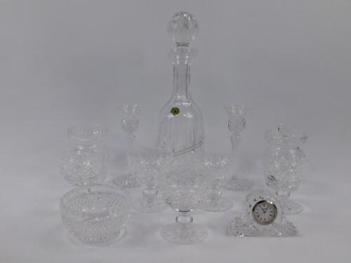 A Waterford cut glass decanter decorated in the Lismore pattern