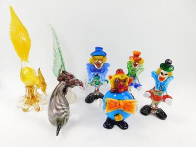 Three Murano glass standing clowns